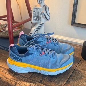 Hoka One One Blue Sneakers with Yellow and Pink Accents Challenger ATR 6